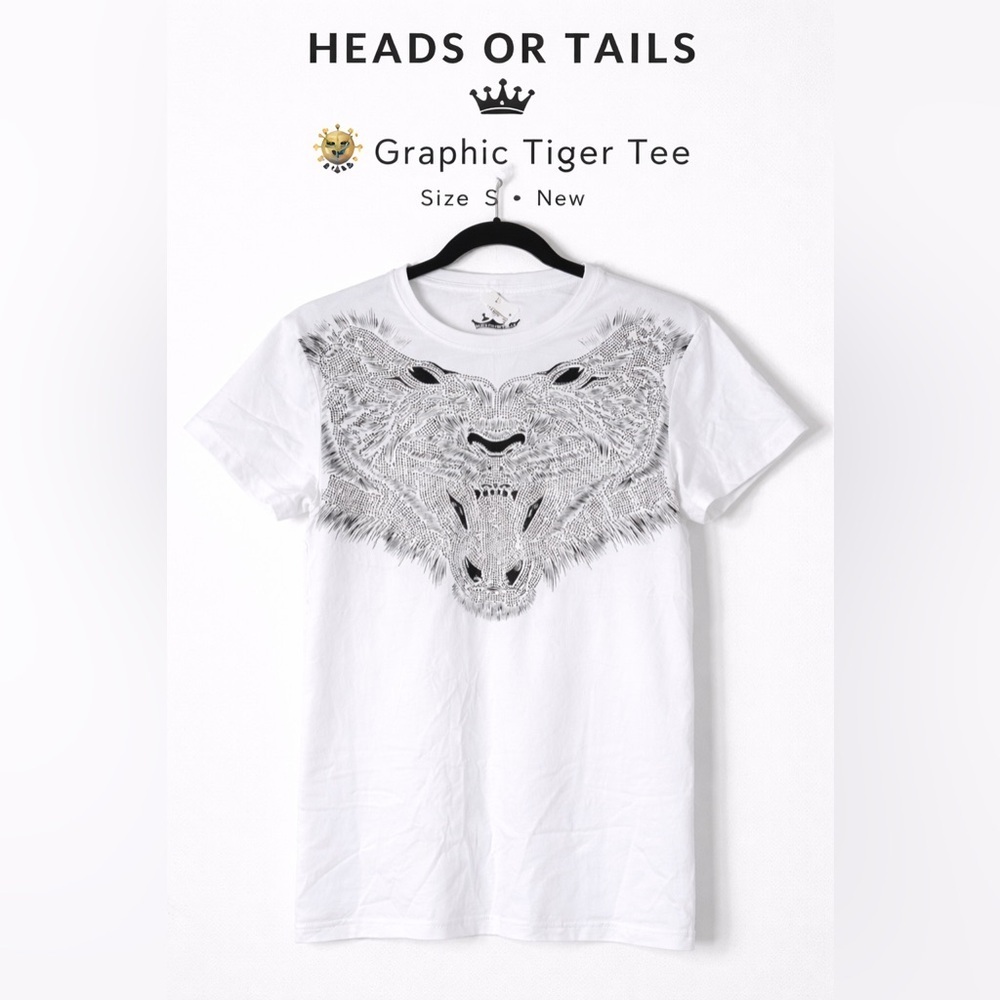 Heads Or Tails Tiger Graphic Tee White Size S NWT Streetwear